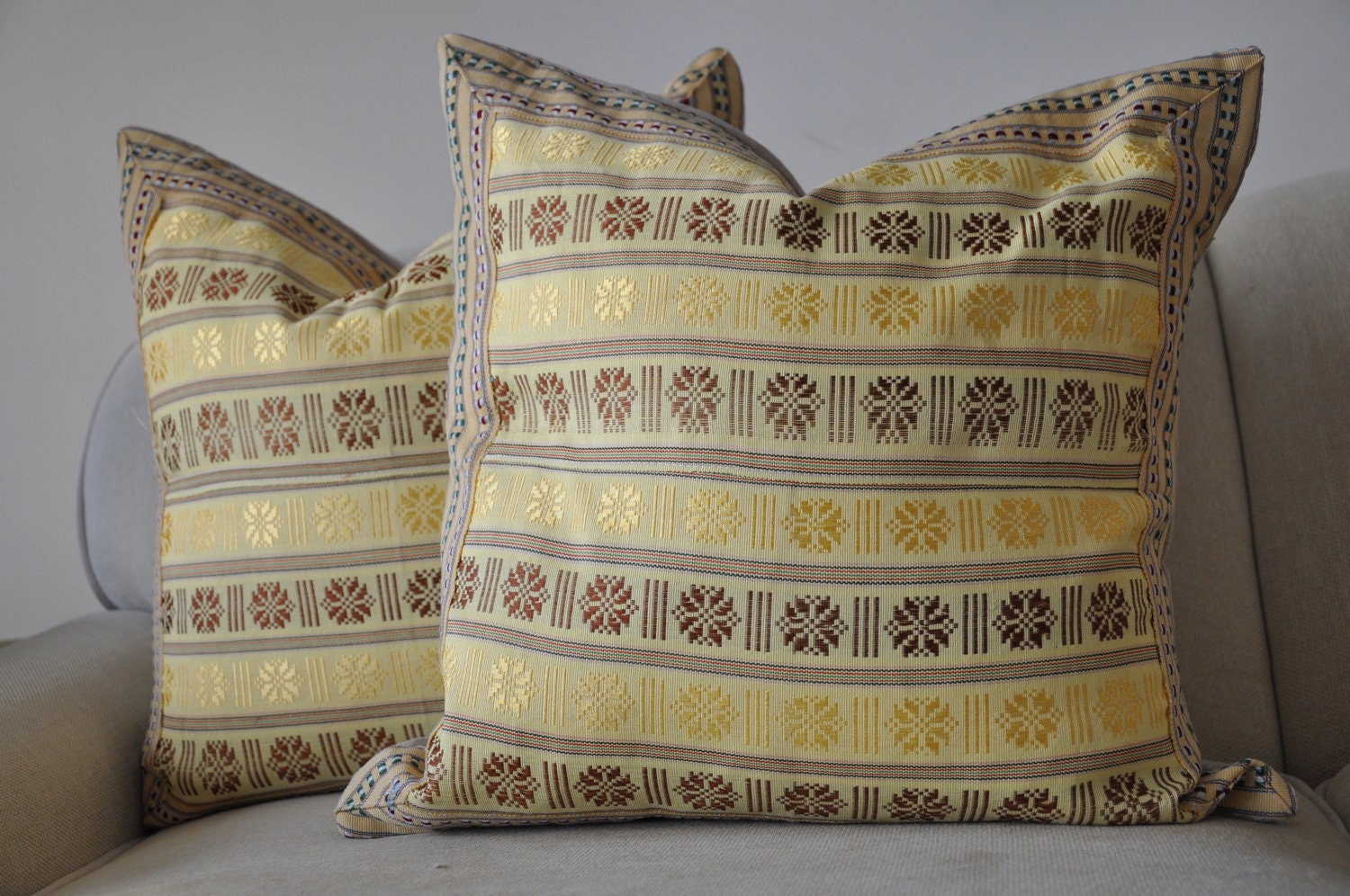Yellow and Brown Graphic Hand-loomed Pillow