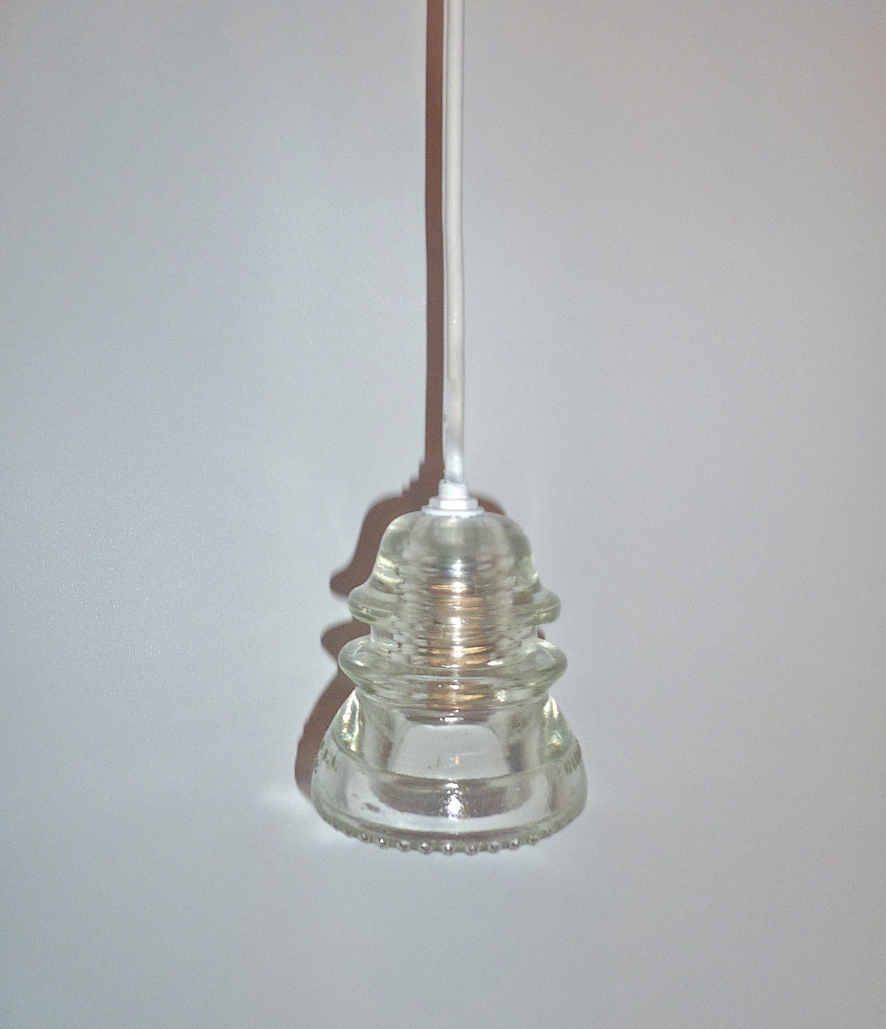 Set of 3 Lights bulbs Included One of a Kind Clear Antique Pendant Lights Custom Made ooak white pendant light white insulator white cord