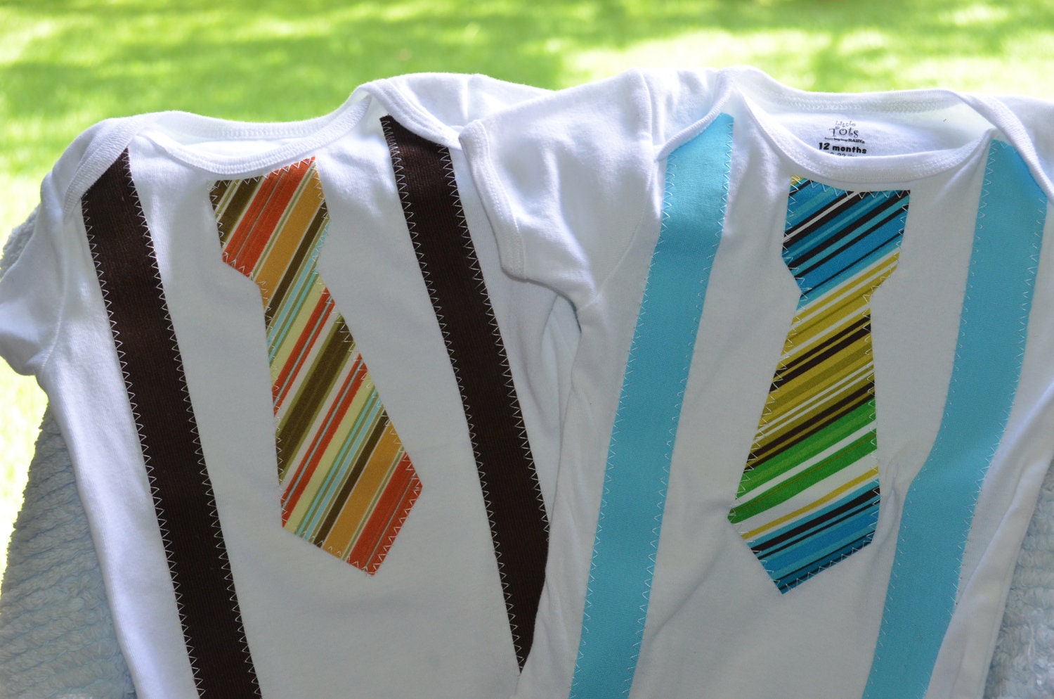 NEW  Brother Matching Set Tie Oneies with Suspenders  - Birthday Outfits -  Photo Prop - T shirts Sizes