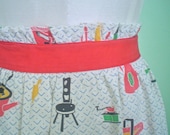 Vintage Half Apron with Kitschy Kitchen Print - Red and White - Girl's Size - DelightfulDressmaker