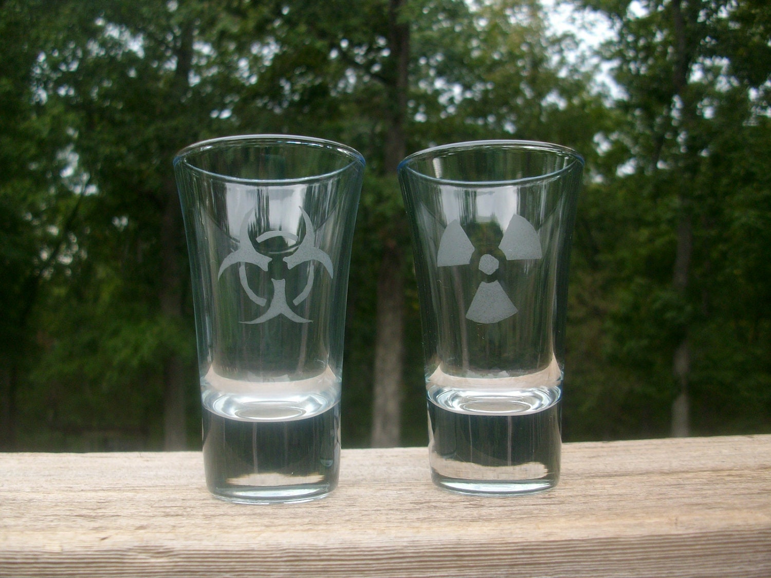 Zombie Apocalypse Radiation & Bio-hazard Symbol Double Shot Glass Set