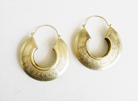 Large Vintage Aztec Hoop Earrings 1970s