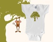 Organic monkey ONESIE BODYSUIT, monkey baby clothes, baby boy or baby girl, caption