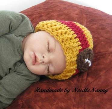 Crochet Baby Hat Burgundy and Gold Team Hat Baby Beanie Cap Football Hat Childs Hat Infant Hat Children Clothing