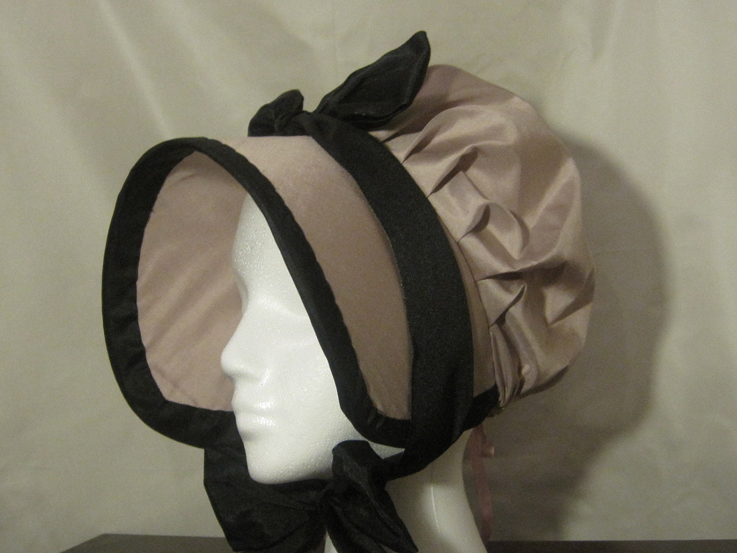 Pink and Black Regency Silk Bonnet