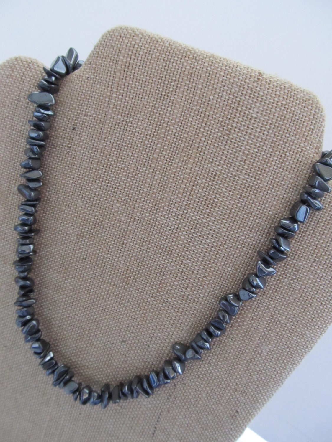 Handcrafted Necklace--Grey Stone Bead Chips