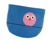 Blue Felt, Pink Bird on a Wire Zipper Pouch