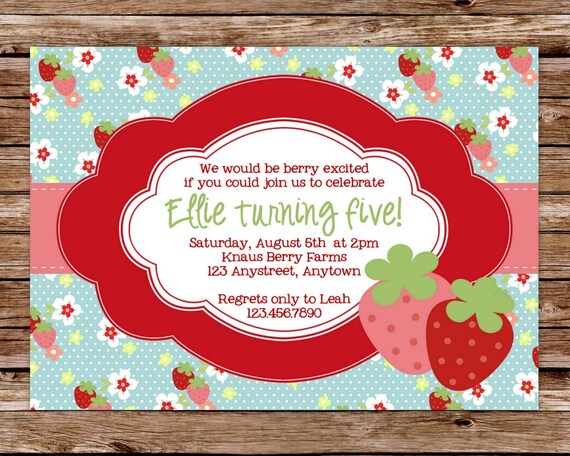 Printable Strawberry Birthday Party Invitation with or without photo Il_570xn