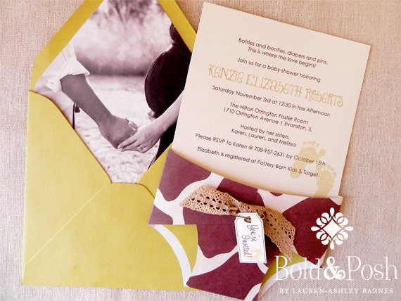Giraffe Print Diaper Baby Shower Invitation