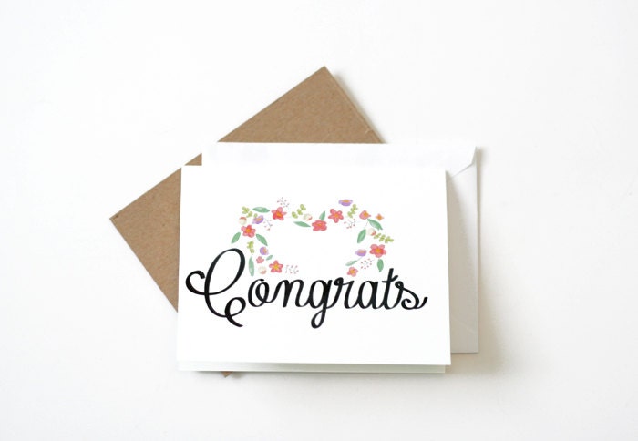 Floral Heart Congrats Card - Congratulations Flowers Wedding Baby Illustrated Note Card
