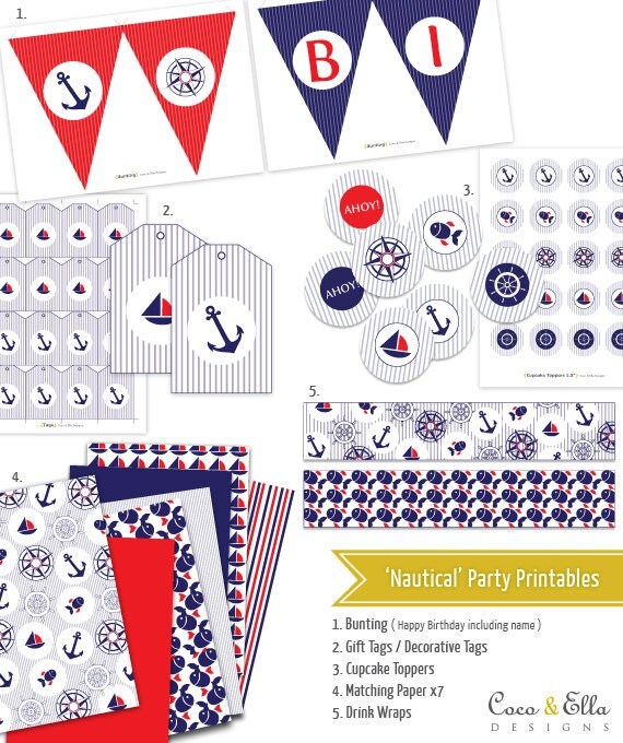 Printable Birthday Party Collection Template - 'Nautical' Il_570xn