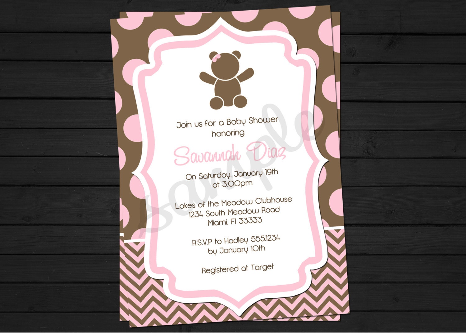 Pink and Brown Teddy Bear Baby Shower Invitation Digital File YOU-PRINT Il_570xn