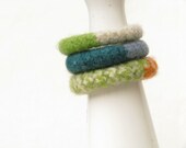 Stacking felt bangles - Set of three - green grey teal orange - eco-friendly - mother day gift - felt wool - soft jewelry