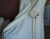 OOAK Vintage Maxi Coat Furry Off White Double Breasted S Upcycled With Vintage Lace - OneTwoThreeSisters