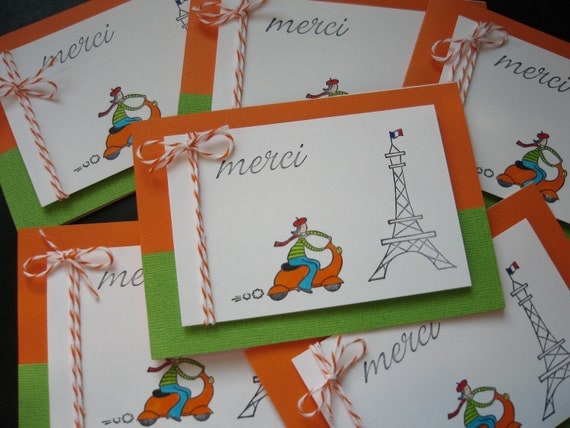 Reserved for Elspeth. Merci Thank You Cards Set 12 Cards Paris France Lover Vespa Eiffel Tower