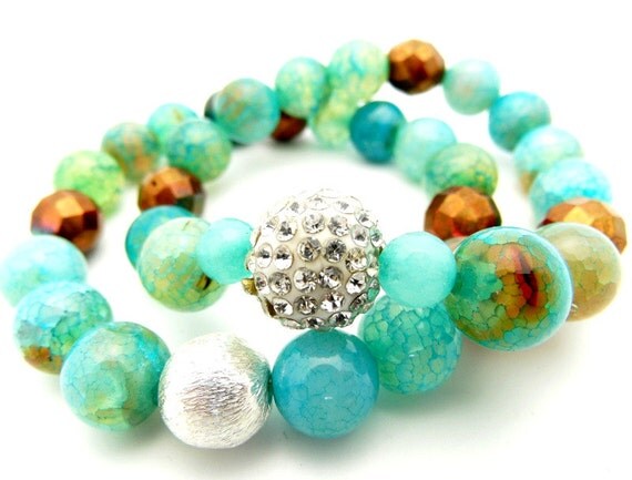 Swarovski Crystal Bead Bracelet with Chocolate Bronze Czech Glass and Blue Beads