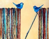 Blue Song Birds on Lp Vinyl Records Art Print - ContemporaryEarthArt