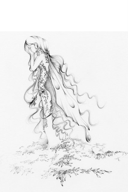 Pencil Drawing Illustration Fairy Faery Art Archival Giclee Print of my Original Pencil Drawing, Fairy Fine Art