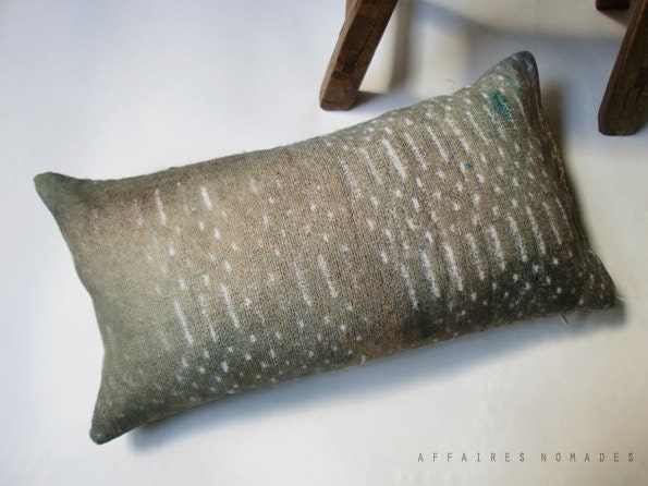 Linen and recycled burlap. Throw Pillow  8" x 16" ooak ..  Ethnic moment /  FRAGMENTS