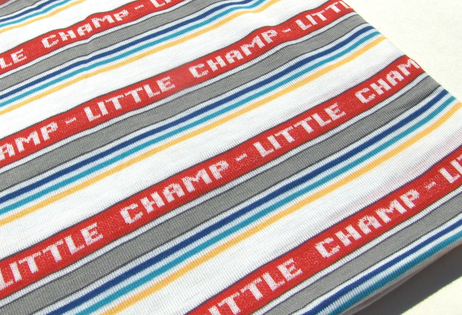 Boys Striped Fabric in Blue, Red, Gray and Yellow Little Champ Sports Stretch Jersey Knit Yard Destash Children Juvenile Novelty