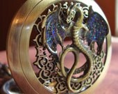 Not just a Dragon, its a Wicked Wings Wyvern Watch, H-P, H-L, Wind-up, See-thru, black sparkly,chain,star - Starry Knight