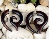 Fake Gauge Earrings - 1 Pair Spade Spirals - Organic Sono Wood Earrings - Hand Carved Sono Wood - (By Fake Gauge Organics)