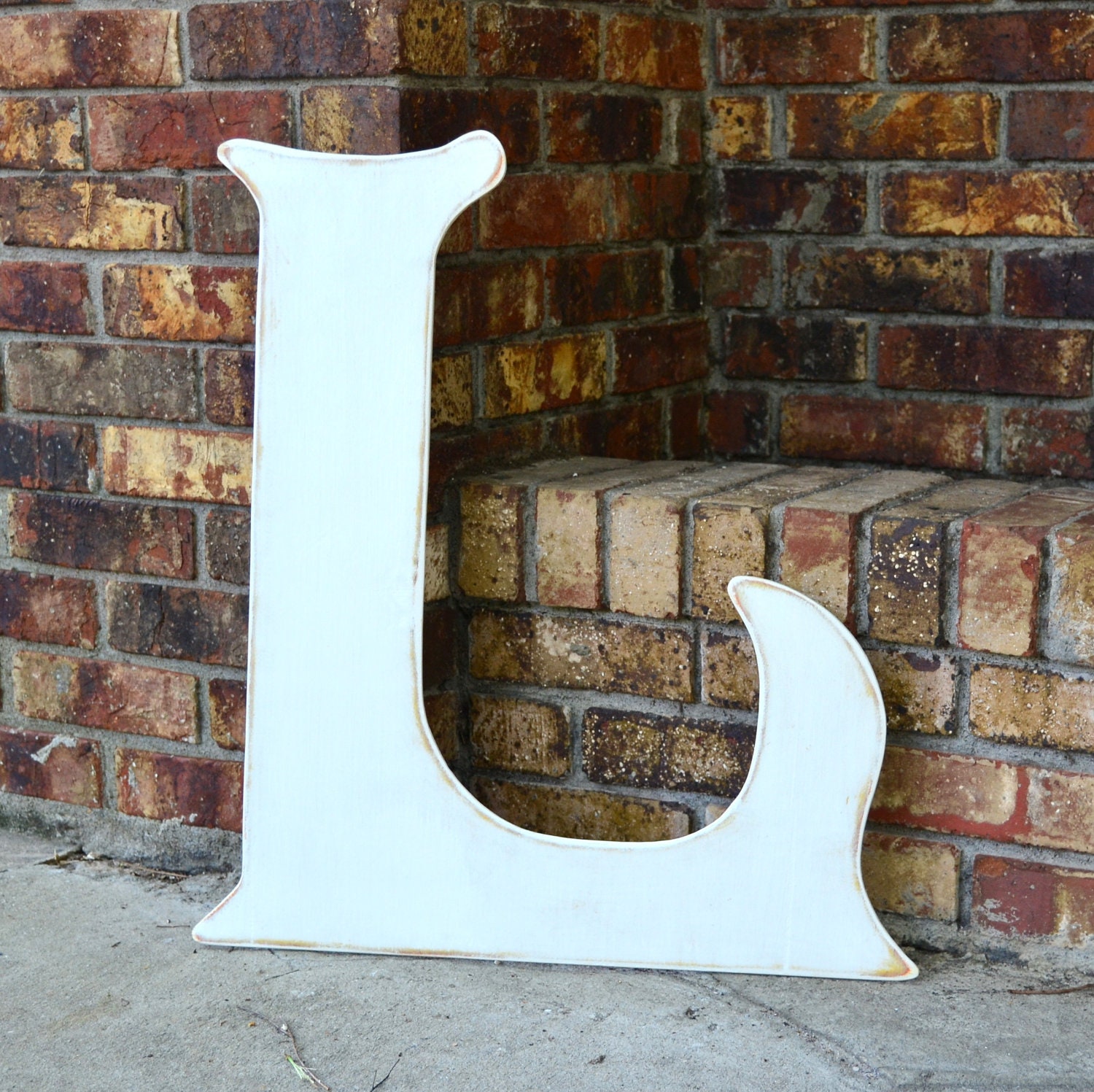 24" Wooden Letter L, Elegant Font, Distressed White - all letters, many colors available