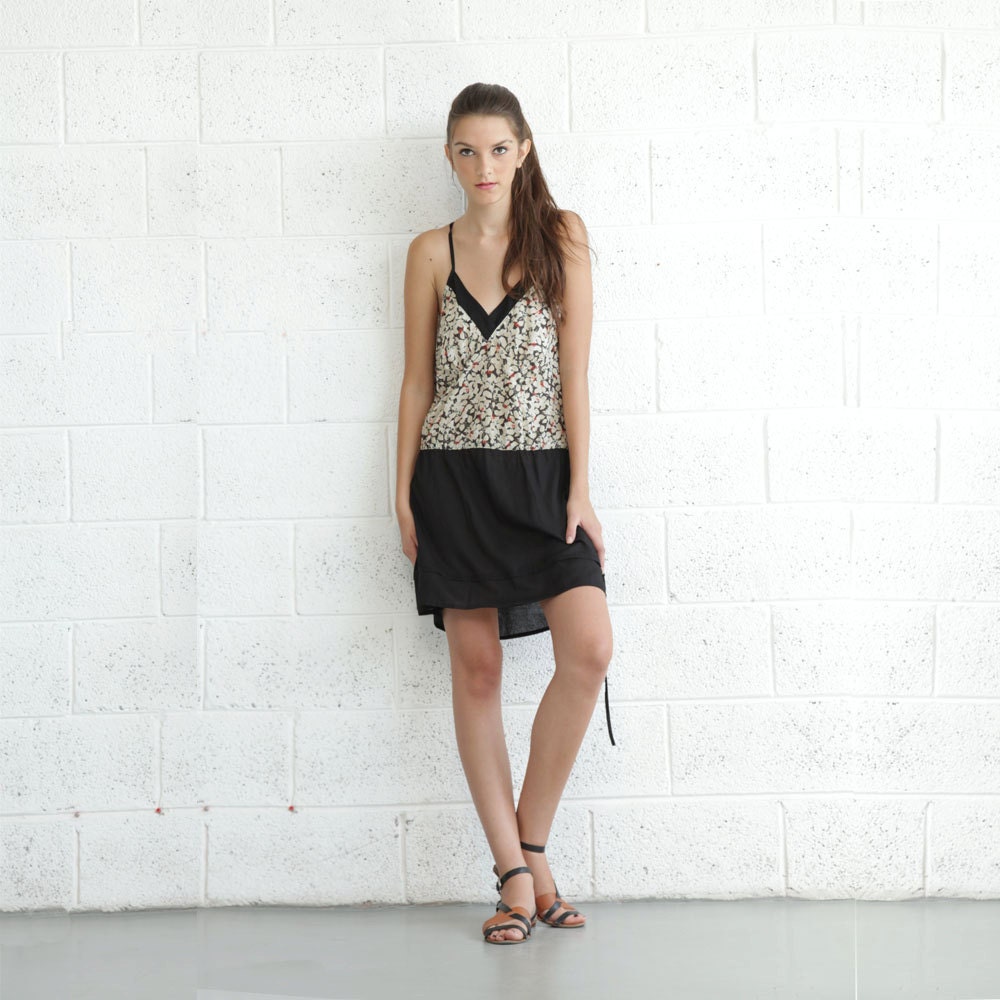 Cocktail Floral Party Dress - Black