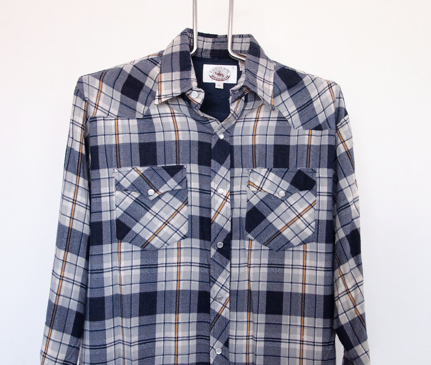 Mens Plaid Flannel Pearl Snap Western Shirt size Large