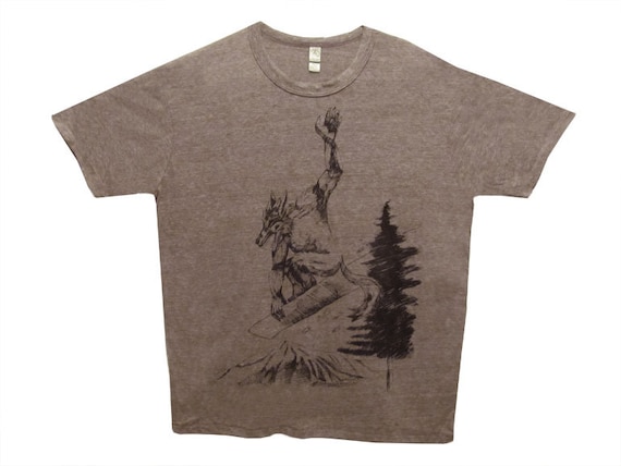 Snowboarding Werewolf premium quality Grey Tee Extra Large