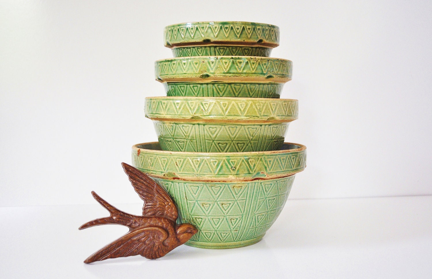 Rare Antique Yellow Ware Mixing Bowls