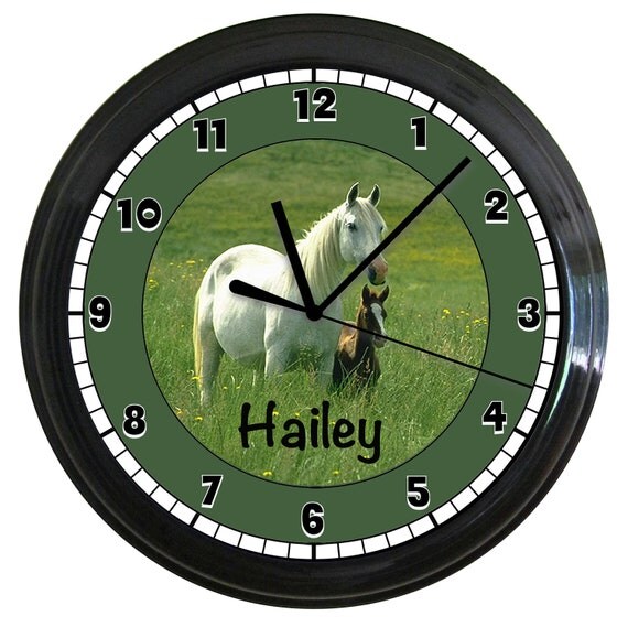 Personalized HORSE WALL CLOCK Bedroom Equestrian by cabgodfrey