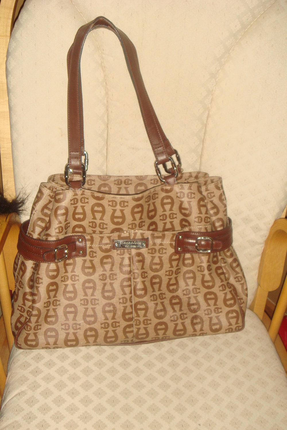 Eitienne Aignar Logo Designer Handbag Purse Large Satchel Genuine Leather 6 Pocket Messenger PURSE