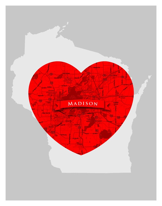 Madison Wisconsin Heart - 11x14 print