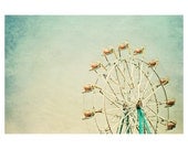 ferris wheel fair photo print - whimsical fine art color photography, carnival, green, orange, nostalgic, escape
