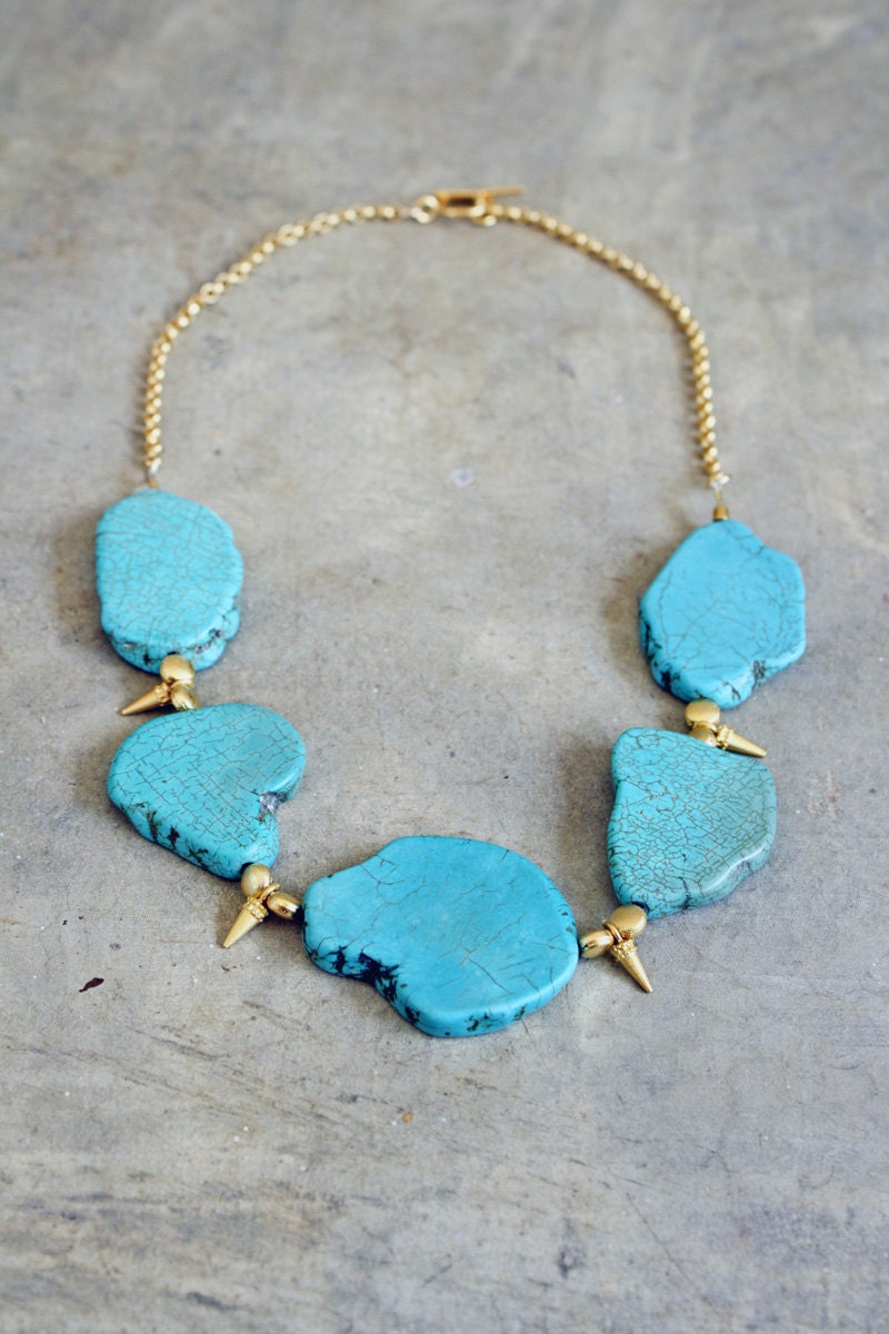 Turquoise Necklace with Gold Spikes