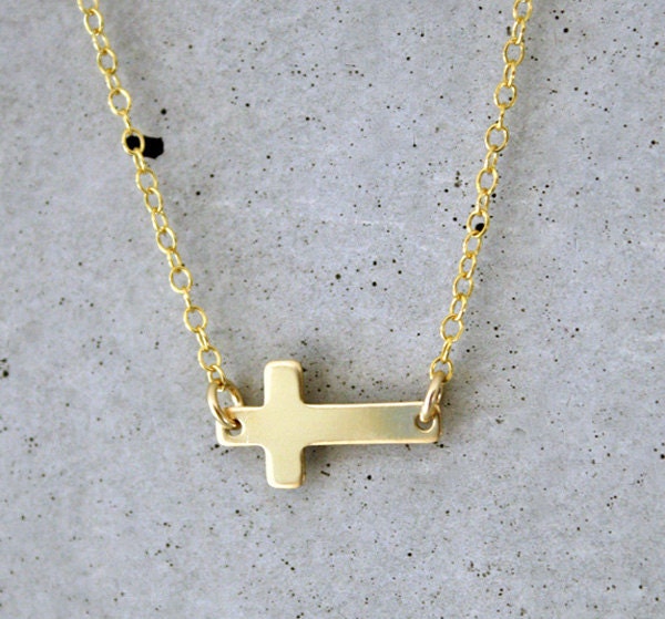 14k Gold Filled Sideways Cross Necklace