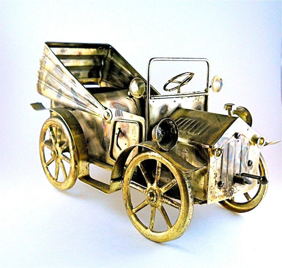 Antique Car Music Box Made of Coppertone Metal Tin Lizzy