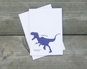 Dinosaur Greeting Card Rawrrr Means I Love You in Dinosaur- Purple Hegagon Geometric T-Rex with Red Heart Valentines Day