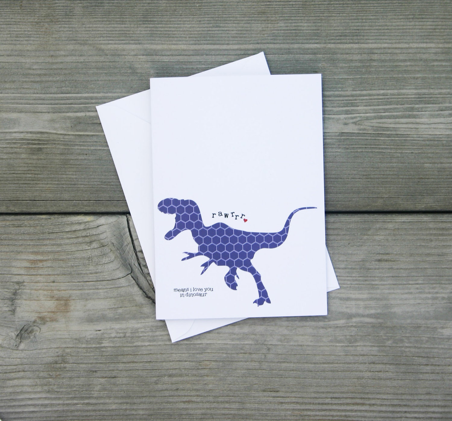 Dinosaur Greeting Card Rawrrr Means I Love You in Dinosaur- Purple Hegagon Geometric T-Rex with Red Heart Valentines Day