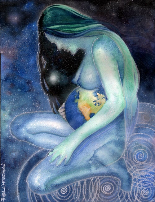 Goddess Gaia - Mother Earth  - Goddess Art - Hand Embellished Print - PearlWhitecrow
