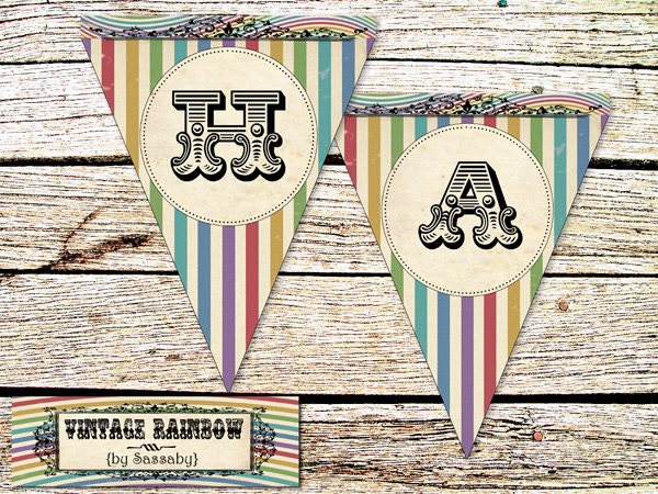 Vintage Rainbow Party Banner - DIY PRINTABLE FILE - Birthday Party Bunting Il_570xn