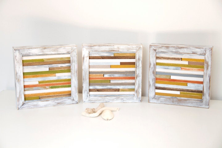 Art Sculpture wood modern rustic set of 3 7"x7", SALE