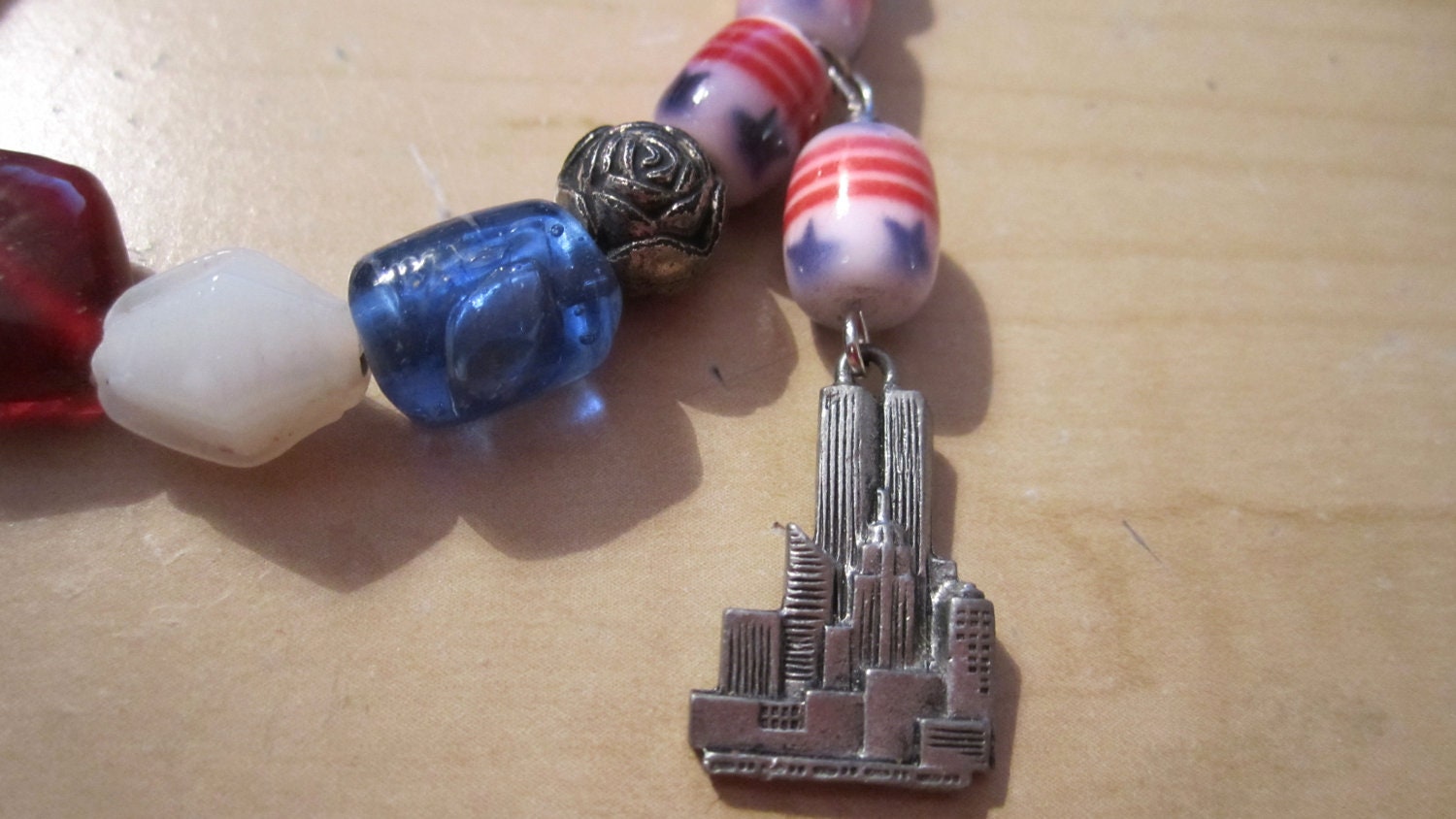 911 WTC world trade towers rememberance red white blue bracelet costume  jewelry with towwer charm