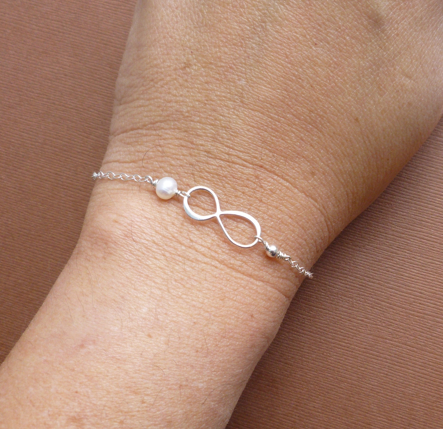 Infinite Love Bracelet -- 925 Sterling Silver with Freshwater Pearl -- Friendship Bracelet -- Mothers Bracelet