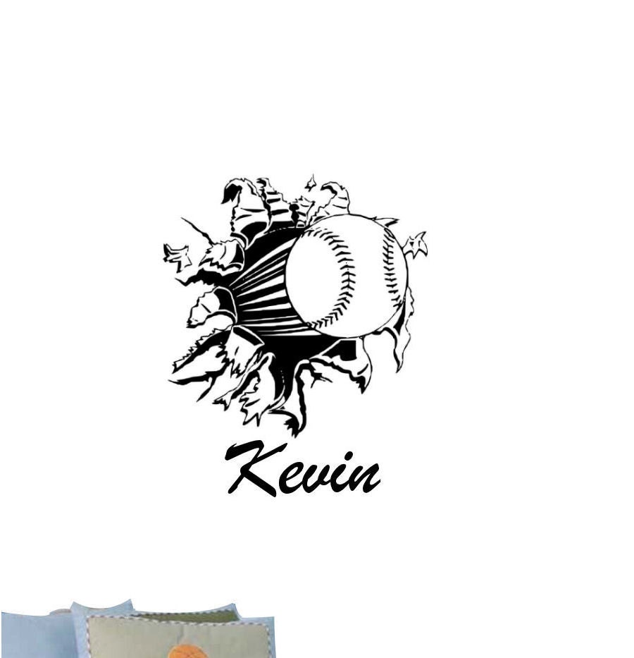 Items similar to Baseball Rip with Personalized Lettering Vinyl Wall