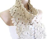 Crocheted Ecru, Lace Neckwarmer,fashion,autumn,Holiday Accessories,Christmas,Halloween,gift