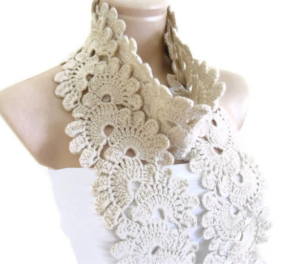 Crocheted Ecru, Lace Neckwarmer,fashion,autumn,Holiday Accessories,Christmas,Halloween,gift