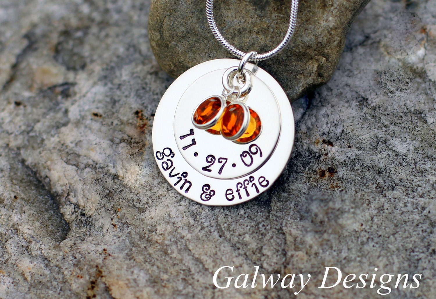 Twins Hand Stamped Birth Pendants