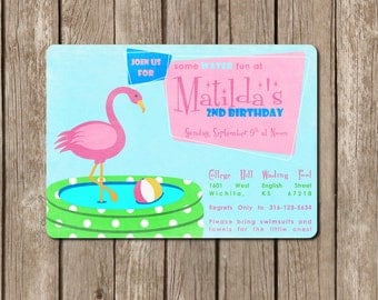 Retro Flamingo Invitation - perfect for a summer birthday or pool party- customized to any color (DEPOSIT)